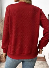 Wine Red tops,Plain Color tops,ROTITA Button Wine Red Asymmetrical Neck Long Sleeve Sweatshirt
