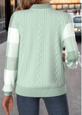 Light Green tops,Plaid tops,Geometric tops,ROTITA Tummy Coverage Plaid Light Green Stand Collar Jacket