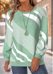 ROTITA Tummy Coverage Geometric Print Mint Green Round Neck Sweatshirt