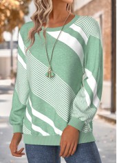 Mint Green tops,Geometric tops,ROTITA Tummy Coverage Geometric Print Mint Green Round Neck Sweatshirt