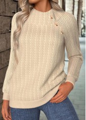 Light Camel tops,Plain Color tops,ROTITA Tummy Coverage Light Camel High Neck Long Sleeve Sweatshirt