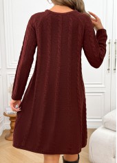 Wine Red dresses,Plain Color dresses,Everyday dresses,Casual dresses,Wine Red A Line Round Neck Long Sleeve Dress