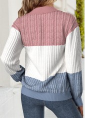 Multi Color tops,Plain Color tops,ROTITA Tummy Coverage Multi Color Turn Down Collar Sweatshirt