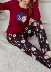 Wine Red loungewear,Christmas loungewear,Christmas Wine Red Round Neck Lounge Top and Pants