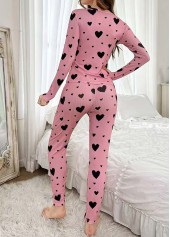Pink loungewear,Heart loungewear,Heart Print Pink Round Neck Lounge Top and Pants