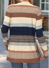 Multi Color tops,Striped tops,Geometric tops,ROTITA Curved Hem Striped Multi Color Long Sleeve Knit Cardigan