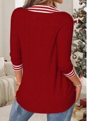 Wine Red tops,Striped tops,Geometric tops,ROTITA Christmas Tummy Coverage Striped Wine Red T Shirt
