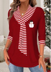 Wine Red tops,Striped tops,Geometric tops,ROTITA Christmas Tummy Coverage Striped Wine Red T Shirt