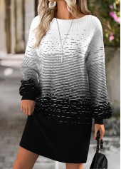 ROTITA Tummy Coverage Ombre Black Short Round Neck Dress