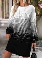 Black dresses,Ombre dresses,Casual dresses,ROTITA Tummy Coverage Ombre Black Short Round Neck Dress