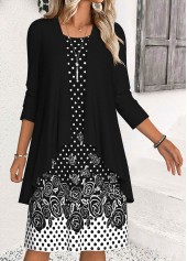 ROTITA Tummy Coverage Polka Dot Black Dress and Cardigan