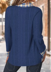 Navy tops,Plaid tops,Geometric tops,ROTITA Tummy Coverage Plaid Navy Long Sleeve T Shirt