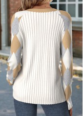 Beige tops,Geometric tops,ROTITA Tummy Coverage Geometric Print Beige Round Neck T Shirt