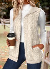 ROTITA Double Side Pockets Beige Stand Collar Sleeveless Waistcoat