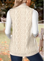 Beige tops,Plain Color tops,ROTITA Double Side Pockets Beige Stand Collar Sleeveless Waistcoat