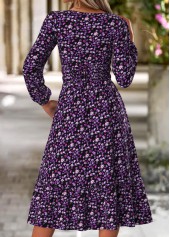 Purple dresses,Ditsy Floral dresses,Casual dresses,ROTITA Double Side Pockets Ditsy Floral Print Purple Dress