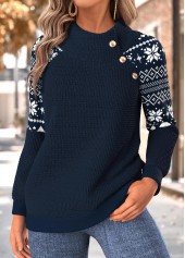 Navy tops,Tribal tops,ROTITA Tummy Coverage Fair Isle Print Navy High Neck Sweatshirt
