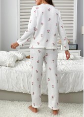 White loungewear,Floral loungewear,Plants loungewear,Floral Print White Round Neck Lounge Top and Pants