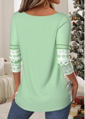Light Green tops,Christmas tops,ROTITA Christmas Tummy Coverage Light Green V Neck T Shirt
