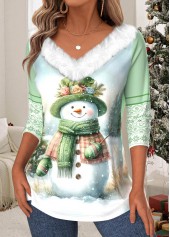 Light Green tops,Christmas tops,ROTITA Christmas Tummy Coverage Light Green V Neck T Shirt
