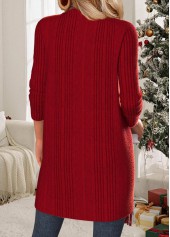 Wine Red tops,Plain Color tops,ROTITA Tummy Coverage Wine Red Draped Neck Long Sleeve Coat