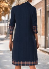 Navy dresses,Plaid dresses,Geometric dresses,Everyday dresses,Casual dresses,ROTITA Tummy Coverage Plaid Navy Cowl Neck Long Sleeve Dress