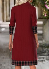 Wine Red dresses,Plaid dresses,Geometric dresses,Everyday dresses,Casual dresses,ROTITA Tummy Coverage Plaid Wine Red Cowl Neck Dress