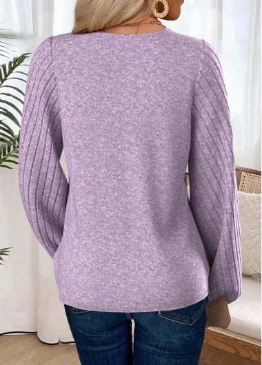 Light Purple tops,Plain Color tops,ROTITA Tummy Coverage Light Purple V Neck T Shirt