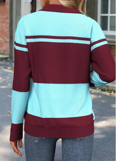 Wine Red tops,Geometric tops,ROTITA Geometric Print Wine Red Turn Down Collar Sweatshirt