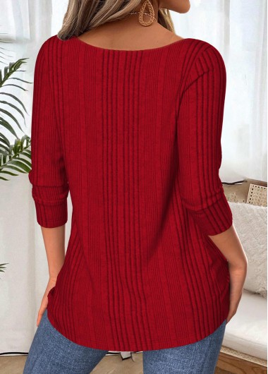 Wine Red tops,Plain Color tops,ROTITA Tummy Coverage Wine Red V Neck T Shirt