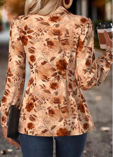 Multi Color tops,Floral tops,Plants tops,ROTITA Tummy Coverage Floral Print Multi Color Long Sleeve Shirt