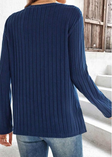 Navy tops,Plain Color tops,ROTITA Navy Round Neck Long Sleeve T Shirt