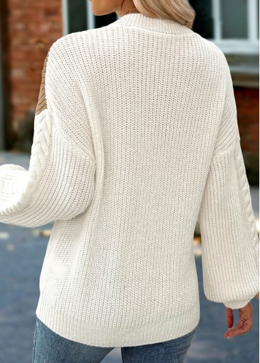 Light Camel tops,Contrast Color tops,Tummy Coverage Light Camel Round Neck Long Sleeve Sweater