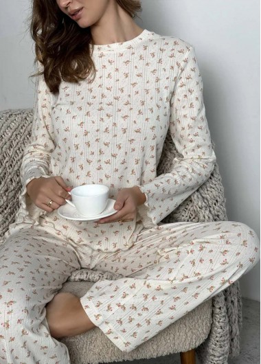 Beige loungewear,Ditsy Floral loungewear,Ditsy Floral Print Beige Lounge Top and Pants