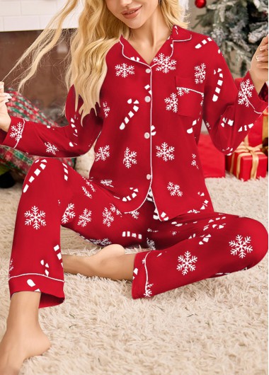Red loungewear,Christmas loungewear,Christmas Snowflake Print Red Lounge Top and Pants