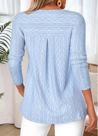 Light Blue tops,Plain Color tops,ROTITA Tummy Coverage Light Blue Round Neck T Shirt