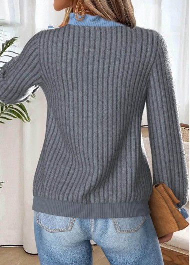 Dark Grey Marl tops,Contrast Color tops,ROTITA Frill Dark Grey Marl Long Sleeve T Shirt