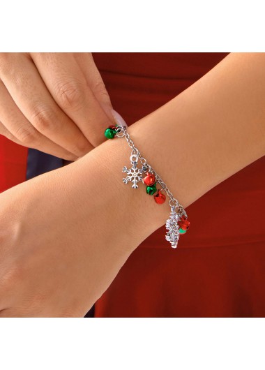 Silver jewelry,Geometric jewelry,Christmas Snowflake Bell Silver Alloy Bracelet