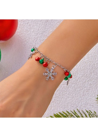 Silver jewelry,Geometric jewelry,Christmas Snowflake Bell Silver Alloy Bracelet