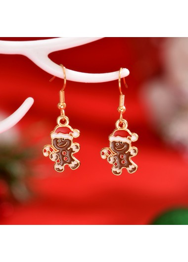Golden jewelry,Christmas jewelry,Christmas Gingerbread Man Golden Alloy Earrings
