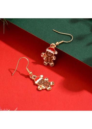 Golden jewelry,Christmas jewelry,Christmas Gingerbread Man Golden Alloy Earrings