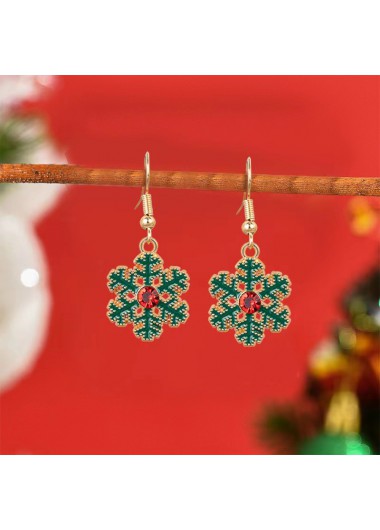 Green jewelry,Geometric jewelry,Christmas Snowflake Design Green Alloy Earrings