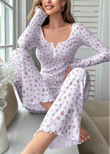 Light Purple loungewear,Ditsy Floral loungewear,Ditsy Floral Print Light Purple Lounge Top and Pants