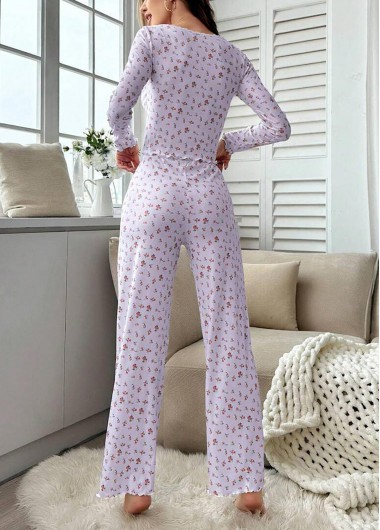 Light Purple loungewear,Ditsy Floral loungewear,Ditsy Floral Print Light Purple Lounge Top and Pants