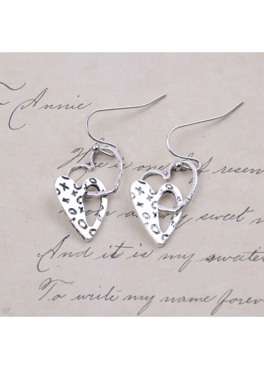 Silver jewelry,Heart jewelry,Heart Design Silver Hollow Alloy Earrings