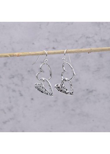 Silver jewelry,Heart jewelry,Heart Design Silver Hollow Alloy Earrings
