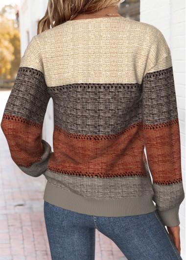 Multi Color tops,Striped tops,Geometric tops,ROTITA Tummy Coverage Striped Multi Color Split Neck Sweatshirt