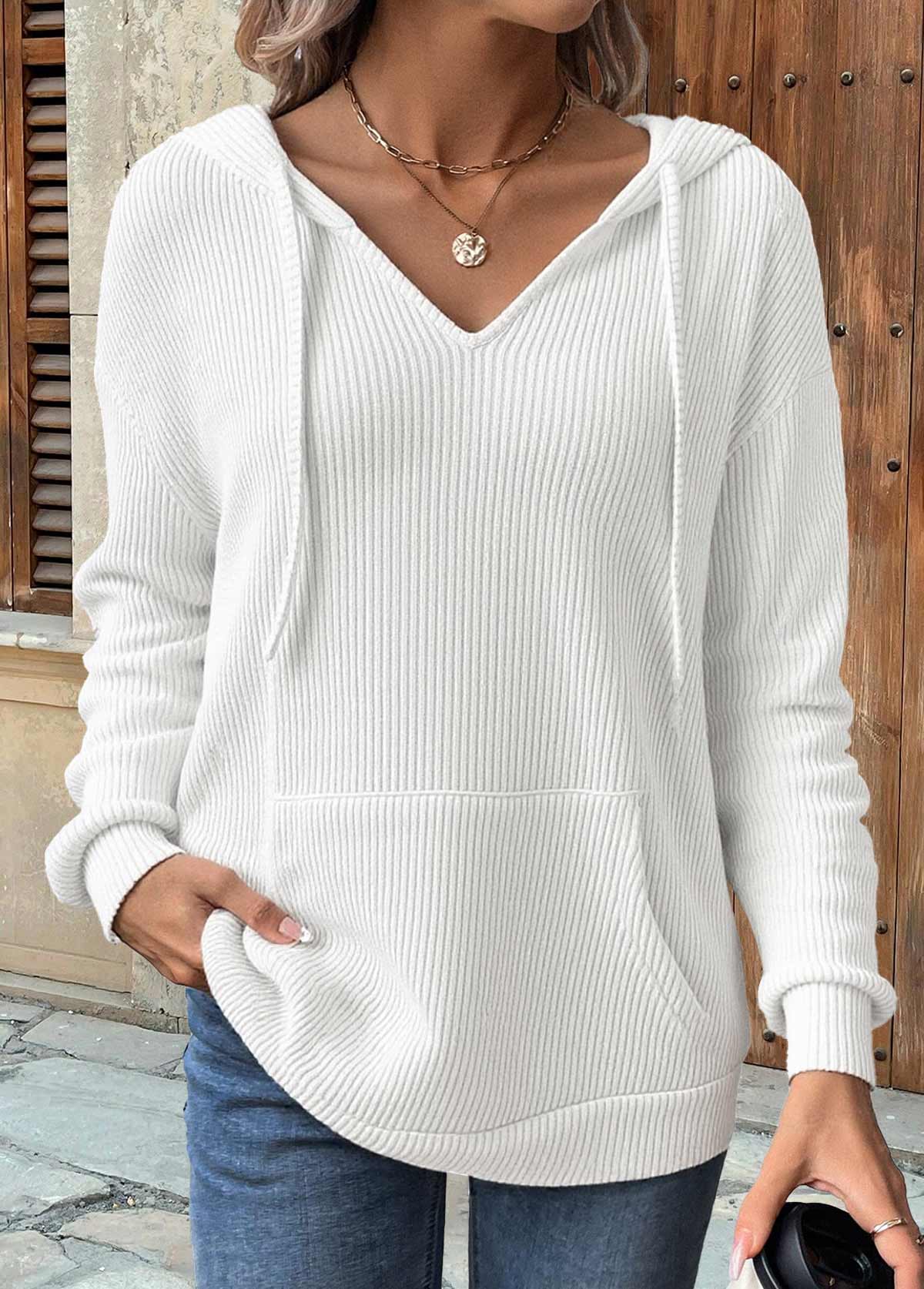 Multi Color tops,Plain Color tops,ROTITA Kangaroo Pocket Multi Color Long Sleeve Hoodie
