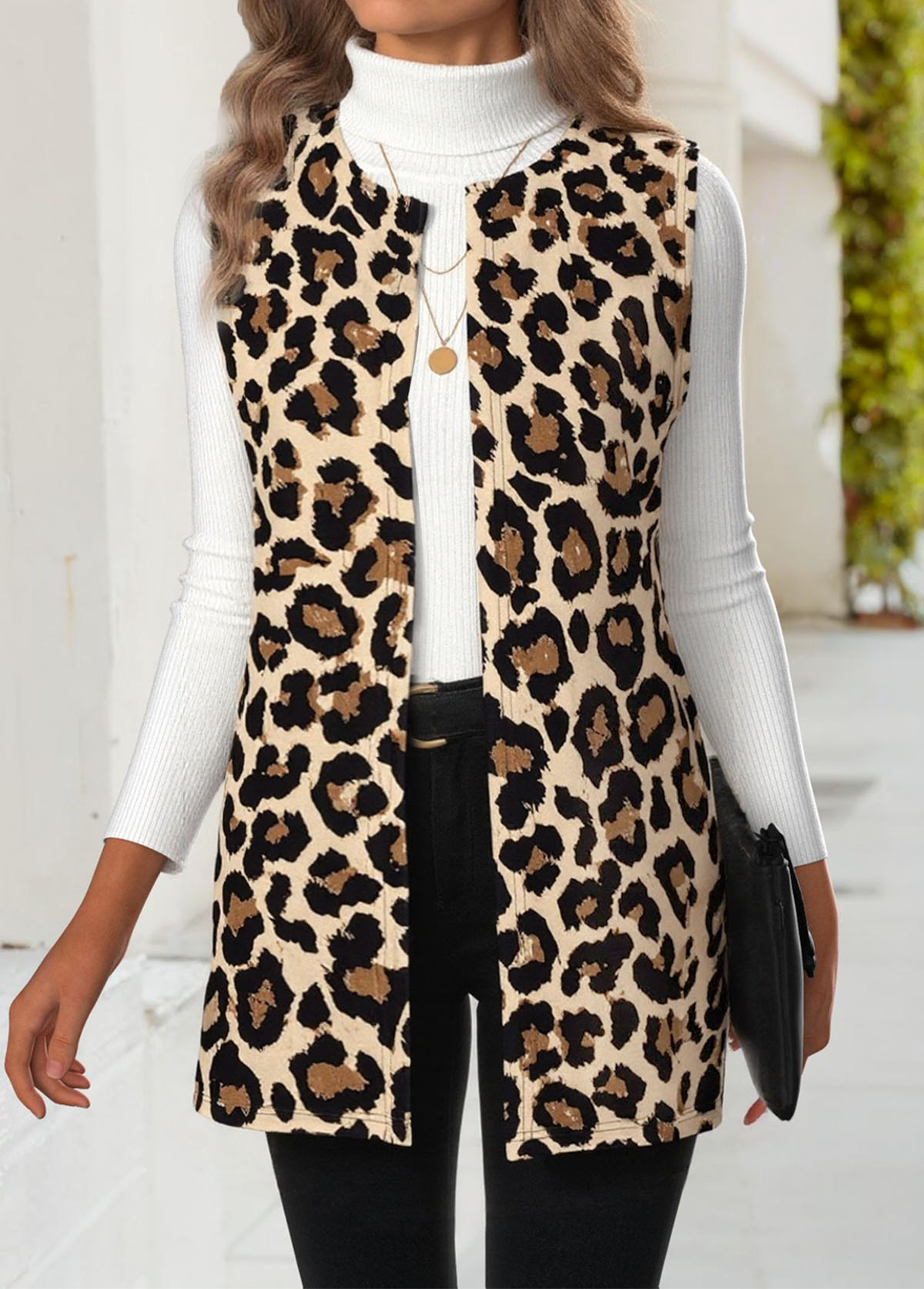 Multi Color tops,Leopard tops,Animal Print tops,ROTITA Leopard Multi Color Round Neck Sleeveless Waistcoat