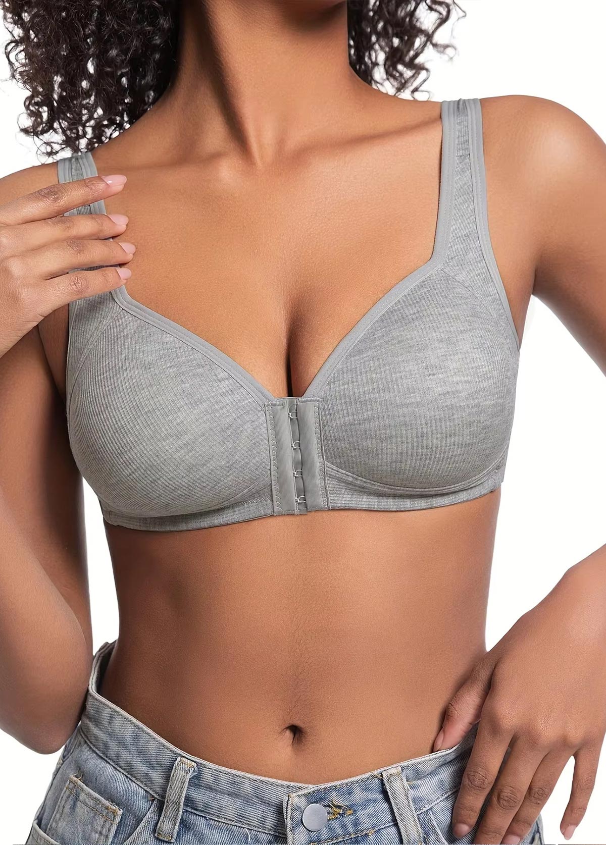 Grey intimates,Grey Color V Neck Detail Bra